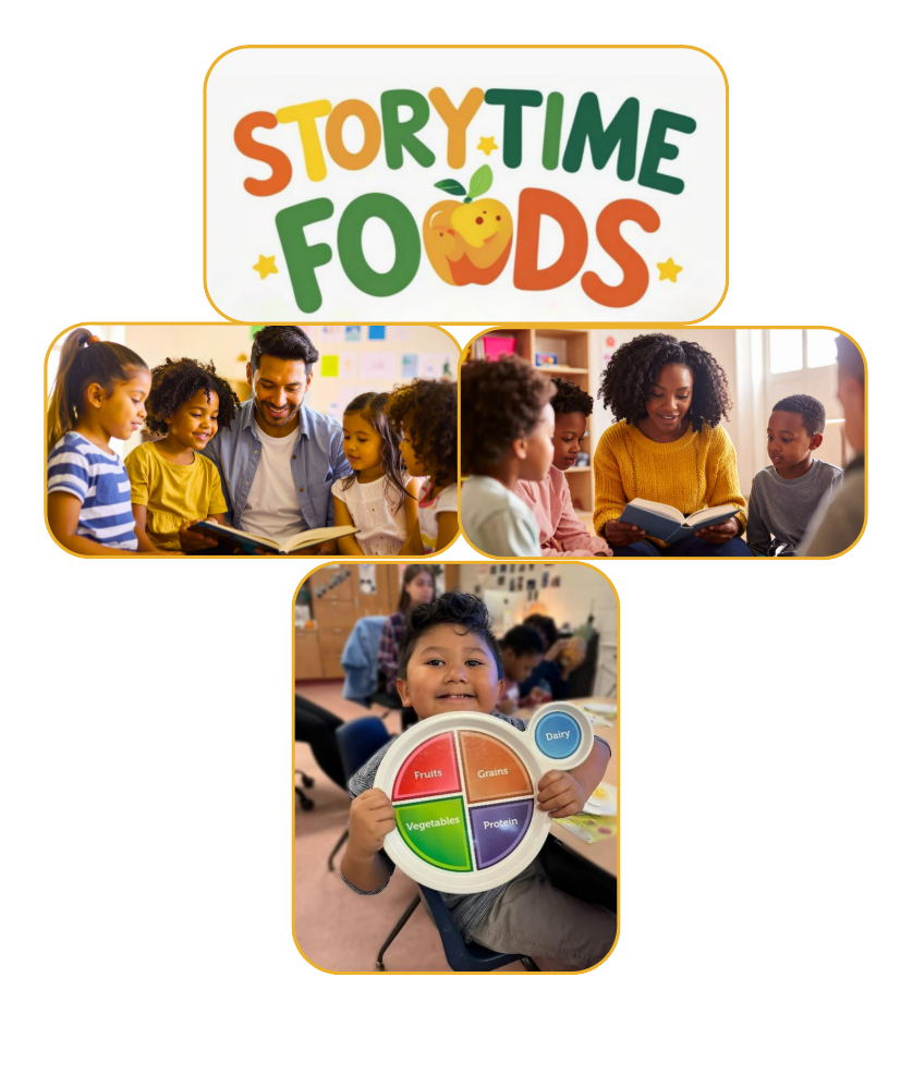 Image collage of children reading books in groups